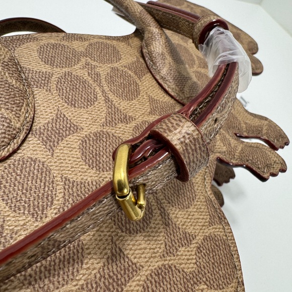 COACH RUNWAY REXY Bag in Tan Signature Canvas With Black Rexy Keychain Charm - Picture 9 of 10